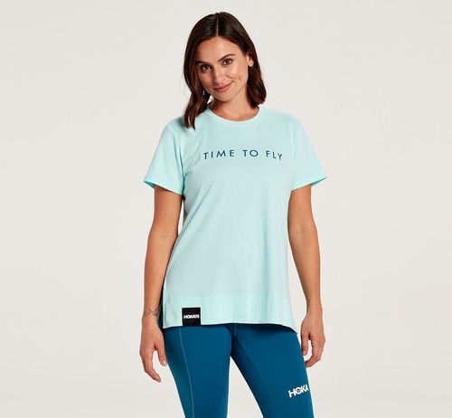 Camiseta de Corrida Hoka One One Feminino Azuis | 305874-EJS