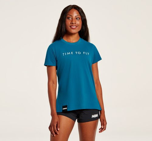 Camiseta de Corrida Hoka One One Feminino Azuis | 987214-KPE